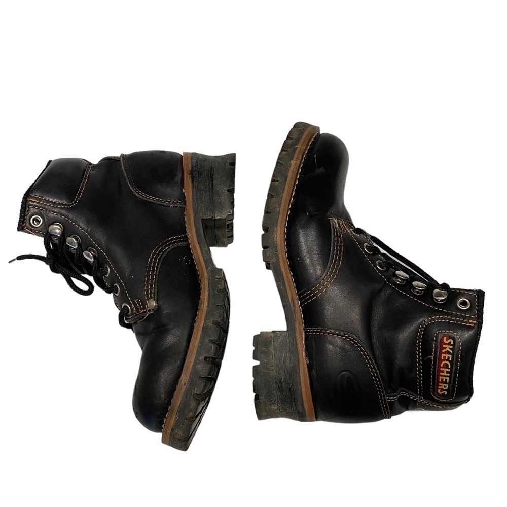 Vintage 90s sketchers black leather lace up platform combat boots size 5